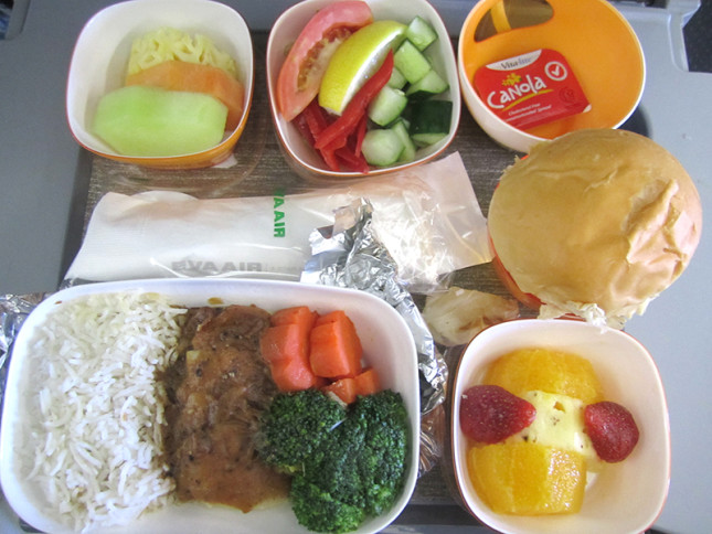 Special Meal - Diabetic Meal - Funny this meal doesn't look diabetic friendly to me (white rice? bread roll?) Either way, good thing I already ate my own packed food prior boarding.